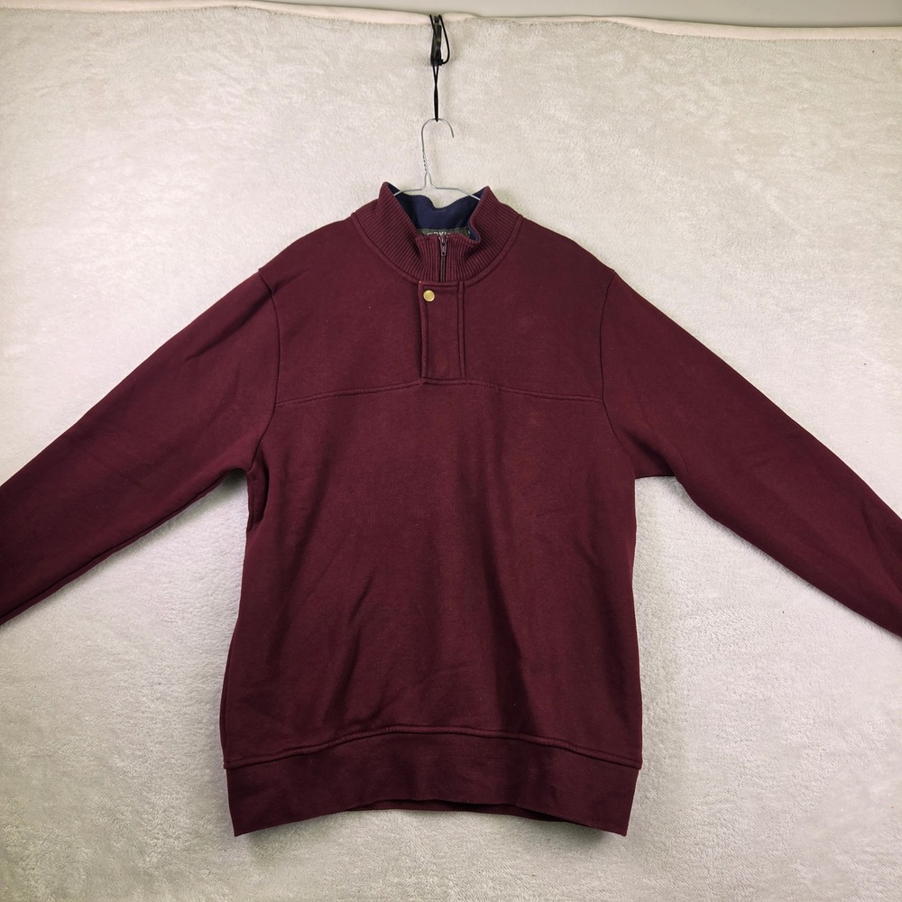 Orvis Mens Large Quarter Zip Sweatshirt Burgundy Maroon Mock Neck Pullover Logo